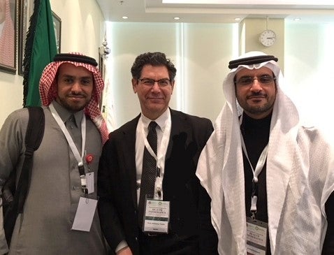 Dr. Faiola (Center) is picture here with Dr. Riyad Alshammari (right), Chairman & Assistant Professor, Department of Health Informatics, College of Public Health and Health Informatics and Dr. Abdullah Al Mutrafy Deputy Executive Director, Medical Service