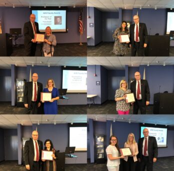 A collage of six photos of each of the AHS college award recipients with Dean Fernhall
                  