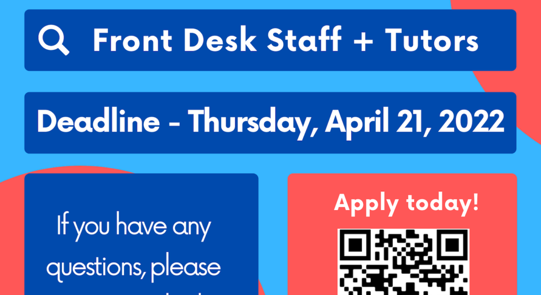 Join the ASAP team as a front desk staff or a tutor by applying here: https://go.uic.edu/ApplyASAP. Applications due by Monday, April 21, 2022.