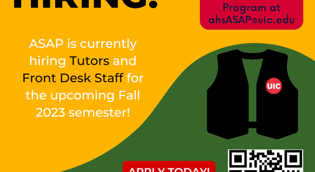 The Academic Support & Achievement Program (ASAP) is excited to announce that applications are open for front desk staff & tutor positions for the Fall 2023 semester. Come join an amazing, supportive staff made up of AHS students just like you! Interested