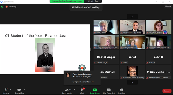 A screen shot of a ILOTA Zoom conference call that shows a picture of Rolando Jara with the title, 